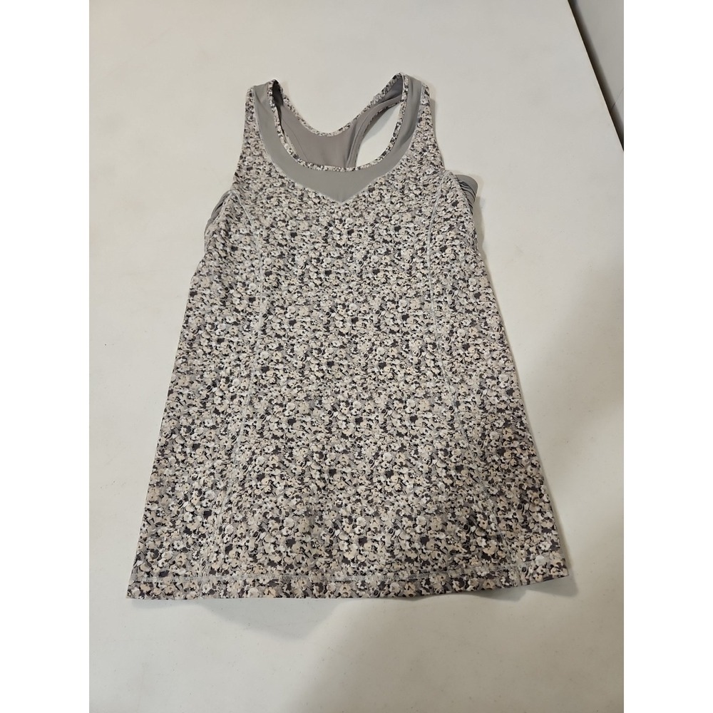 Lululemon Tone It Tank Top Size 6 Grey/floral built in bra "NO PADS" (L 67
